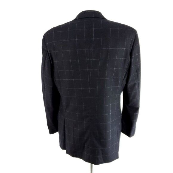 Valentino Flannel Wool Cashmere 3 Button Sport Coat W/ Vest 42L Blue Windowpane - Picture 5 of 11